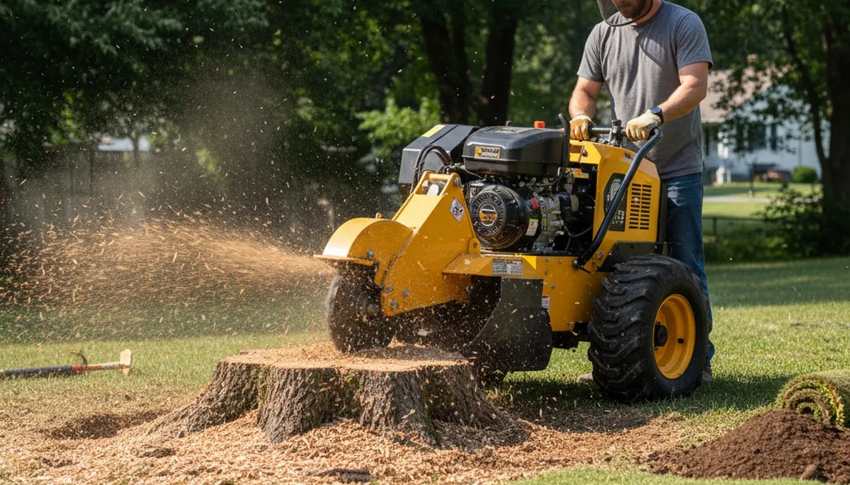 Professional stump grinding service removing tree stumps in Phillipsburg NJ near Easton PA lawn restoration