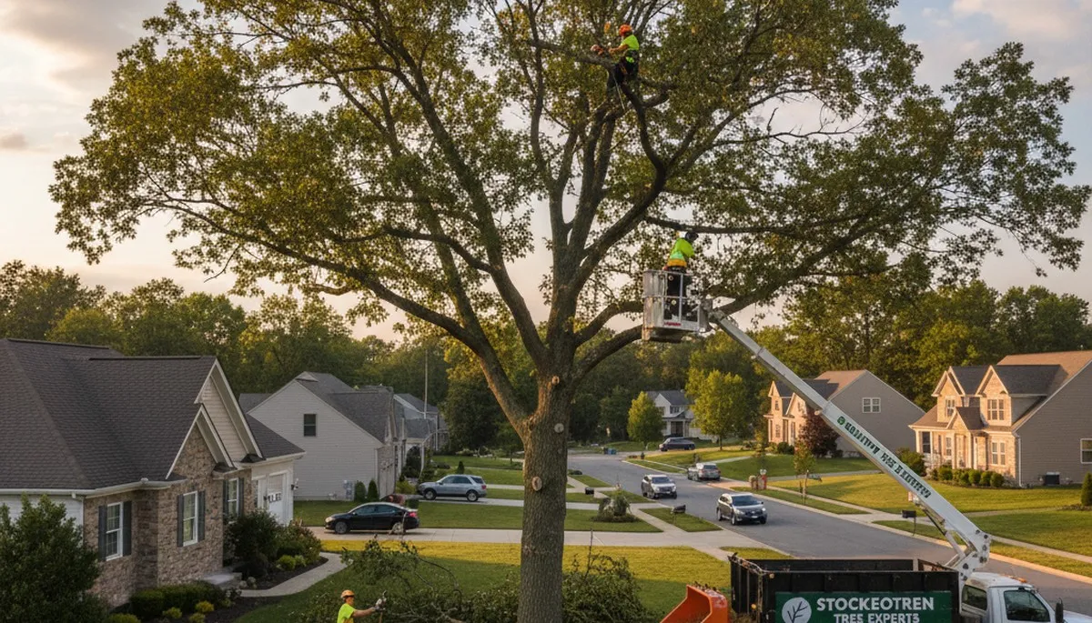 Professional tree removal service team working in Easton PA yard